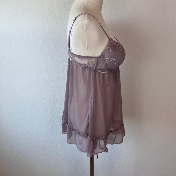 Babydoll Chemise Push Up Lingerie Purple Lace Sheer Mesh size Medium Fairycore - Picture 6 of 11